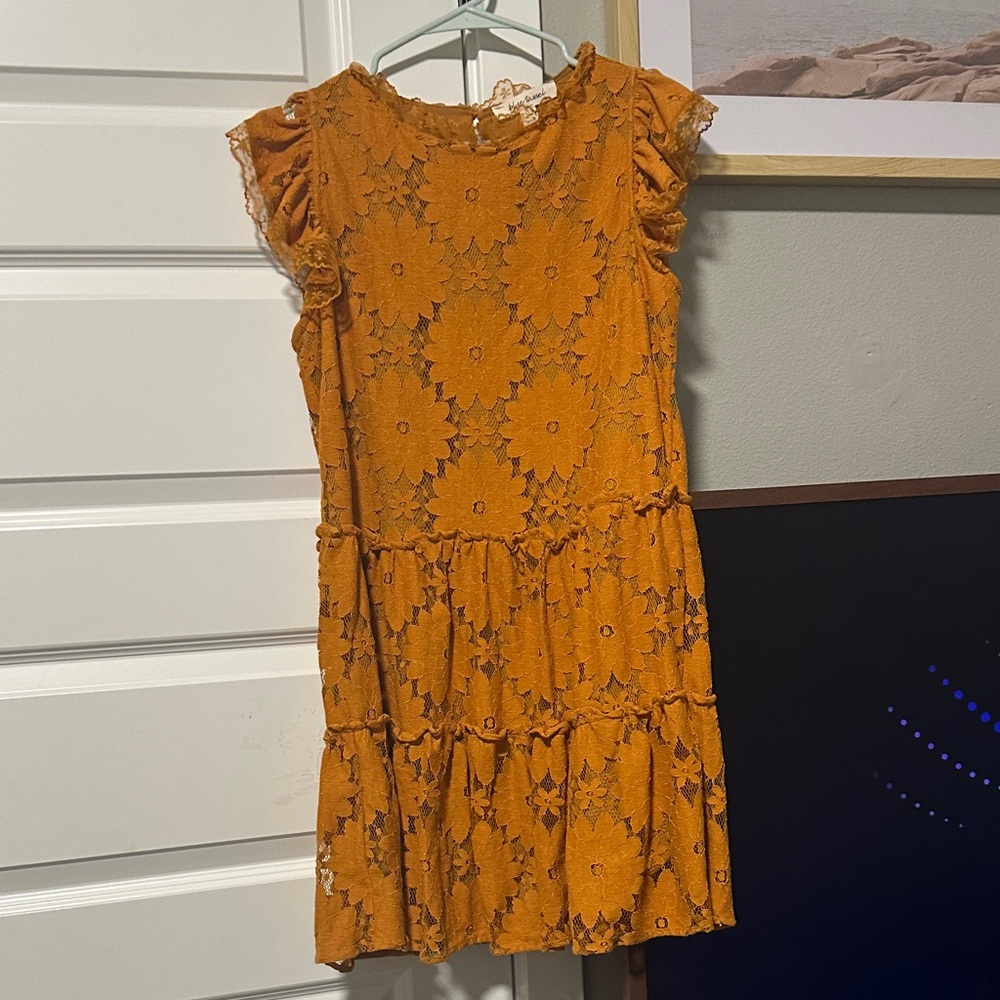 Orange Lace Floral Dress